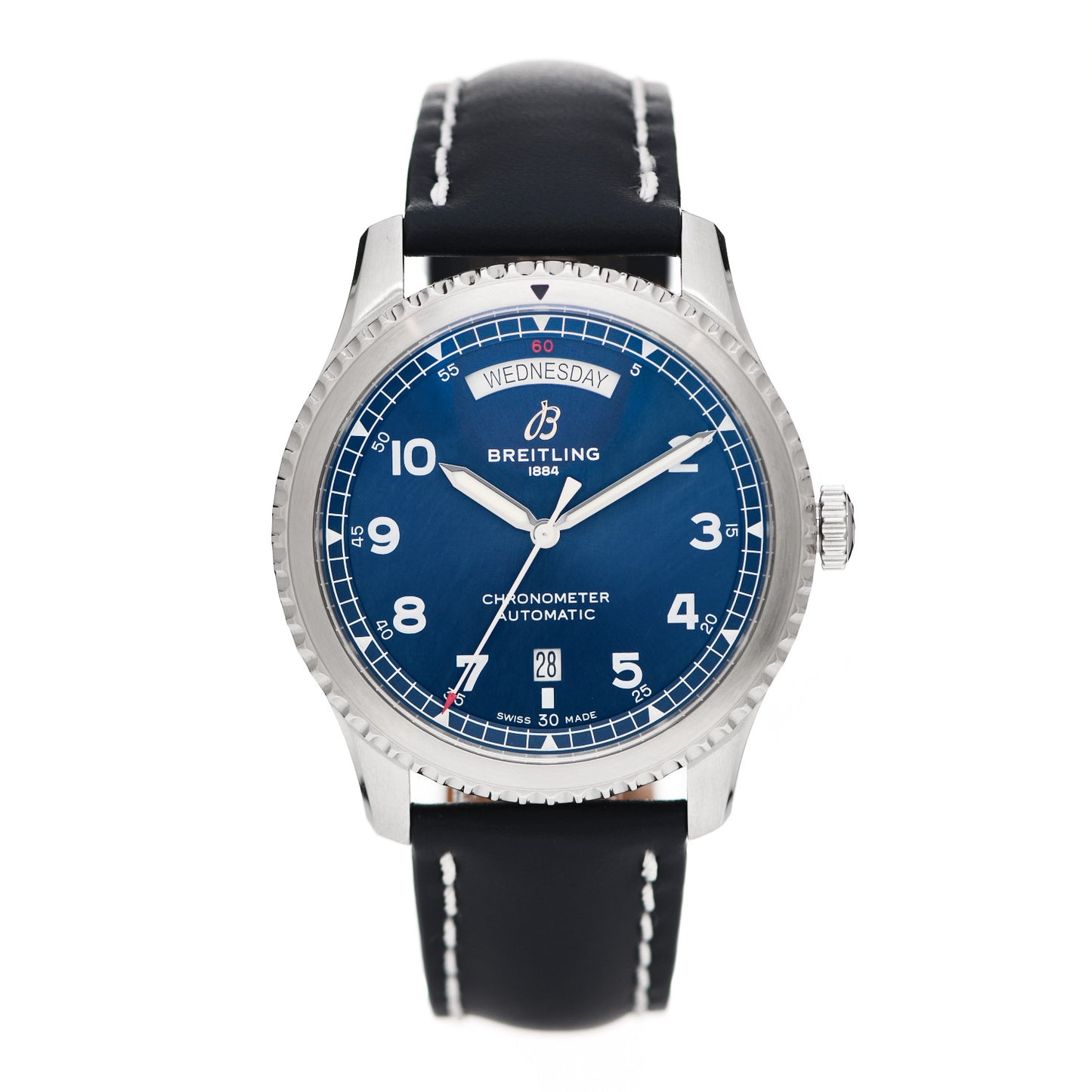 Stainless Steel Calfskin 41mm Navitimer 8 Chronograph Automatic Watch Blue A45330