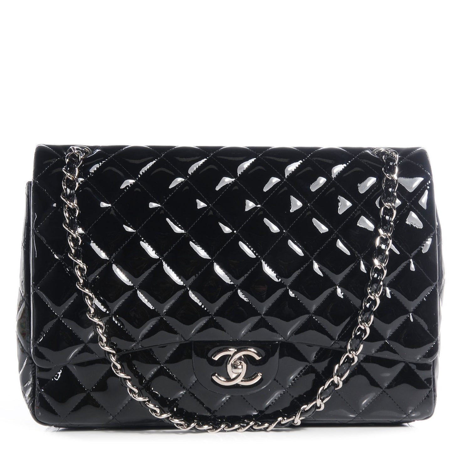 Patent Quilted Maxi Double Flap Black