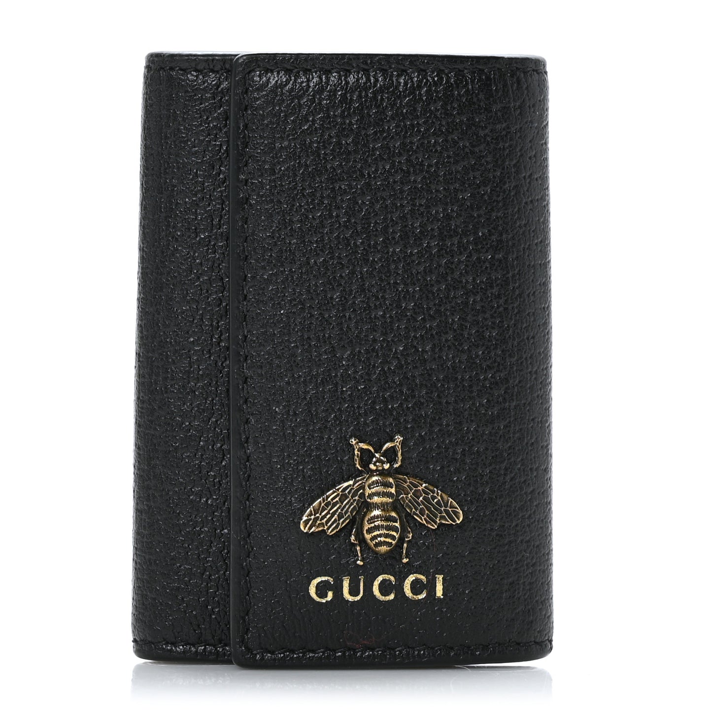 Pebbled Calfskin Bee 6 Key Holder Case Black