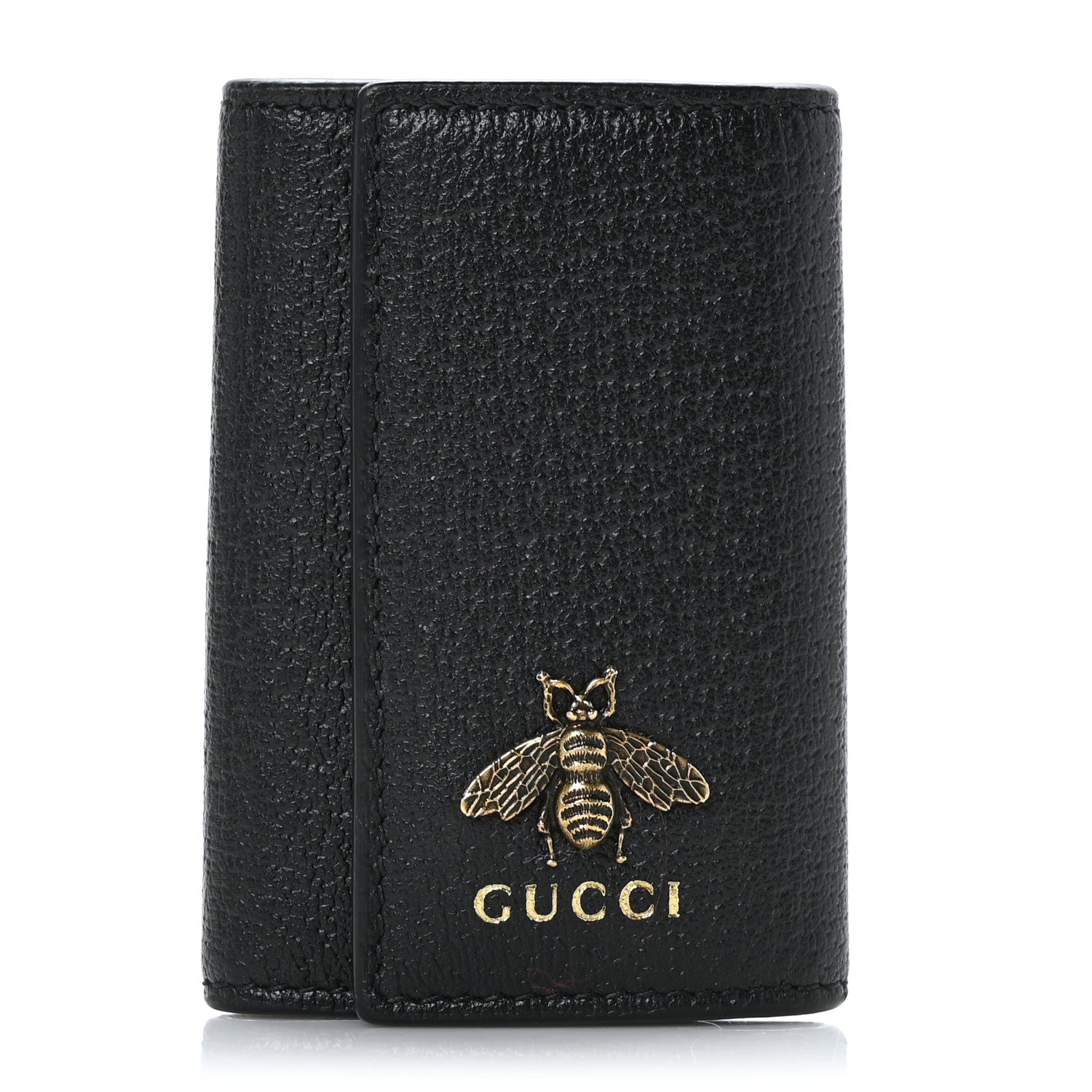 Gucci Pebbled Calfskin Bee 6 Key Holder Case Black 1 of 8