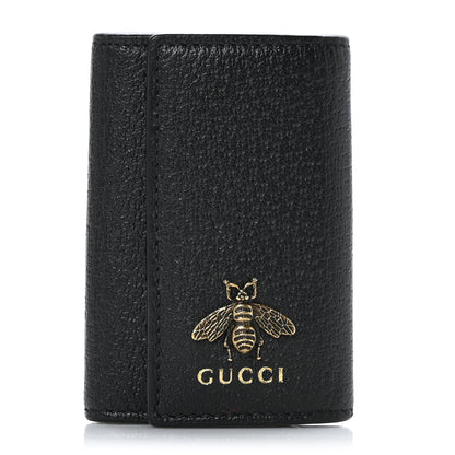 Gucci Pebbled Calfskin Bee 6 Key Holder Case Black 1 of 8