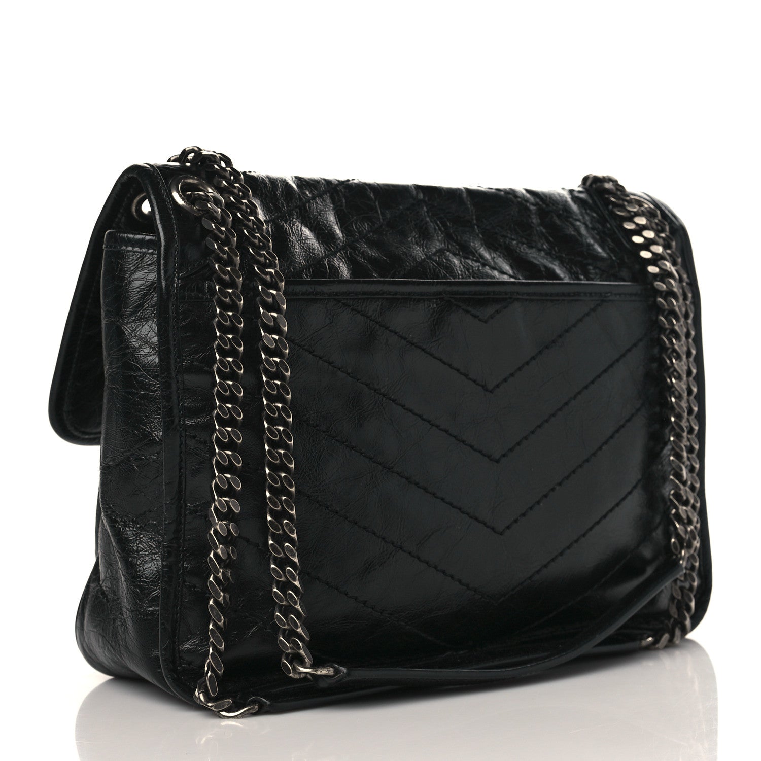 Saint Laurent Crinkled Calfskin Matelasse Monogram Medium Niki Chain Satchel Black 3 of 9