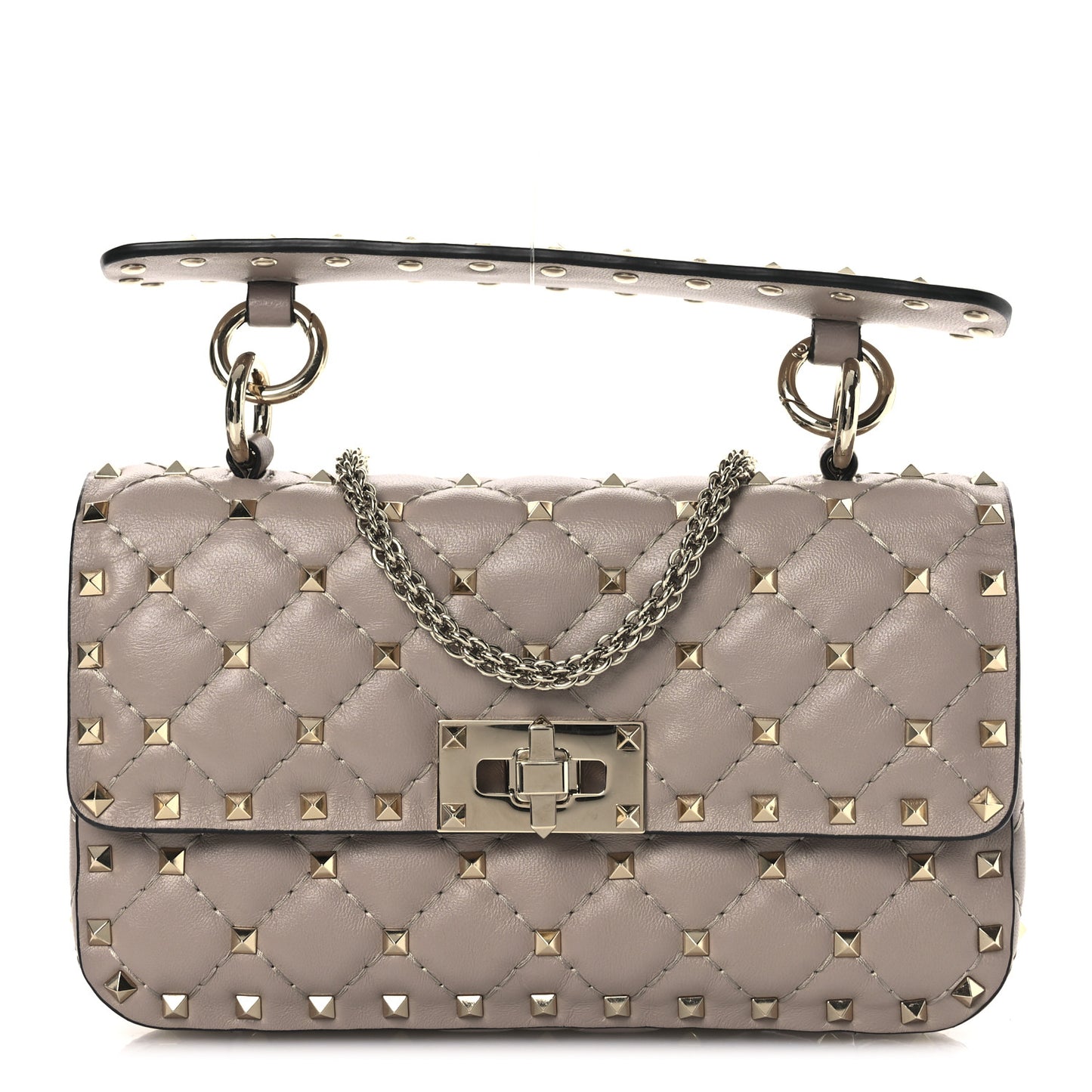 Lambskin Small Rockstud Spike Shoulder Bag Poudre