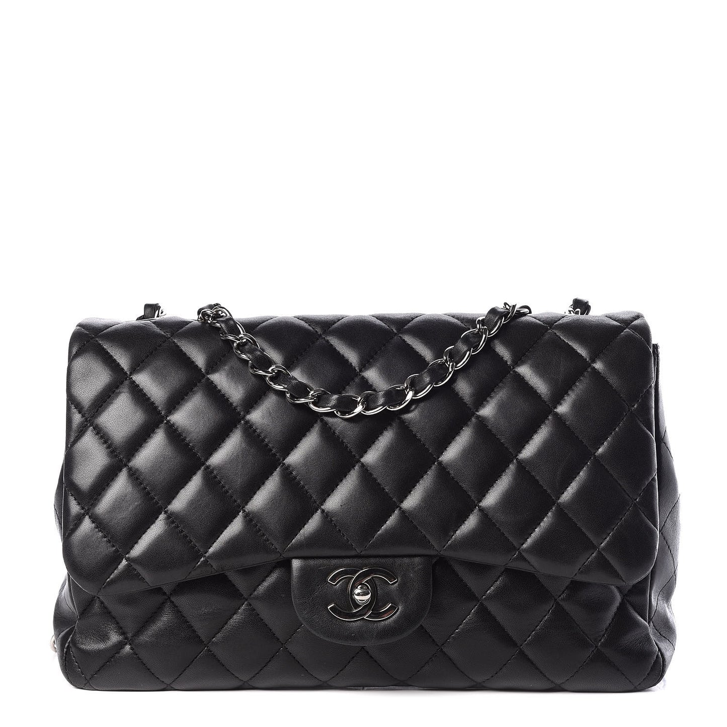 Lambskin Quilted Jumbo Single Flap Black