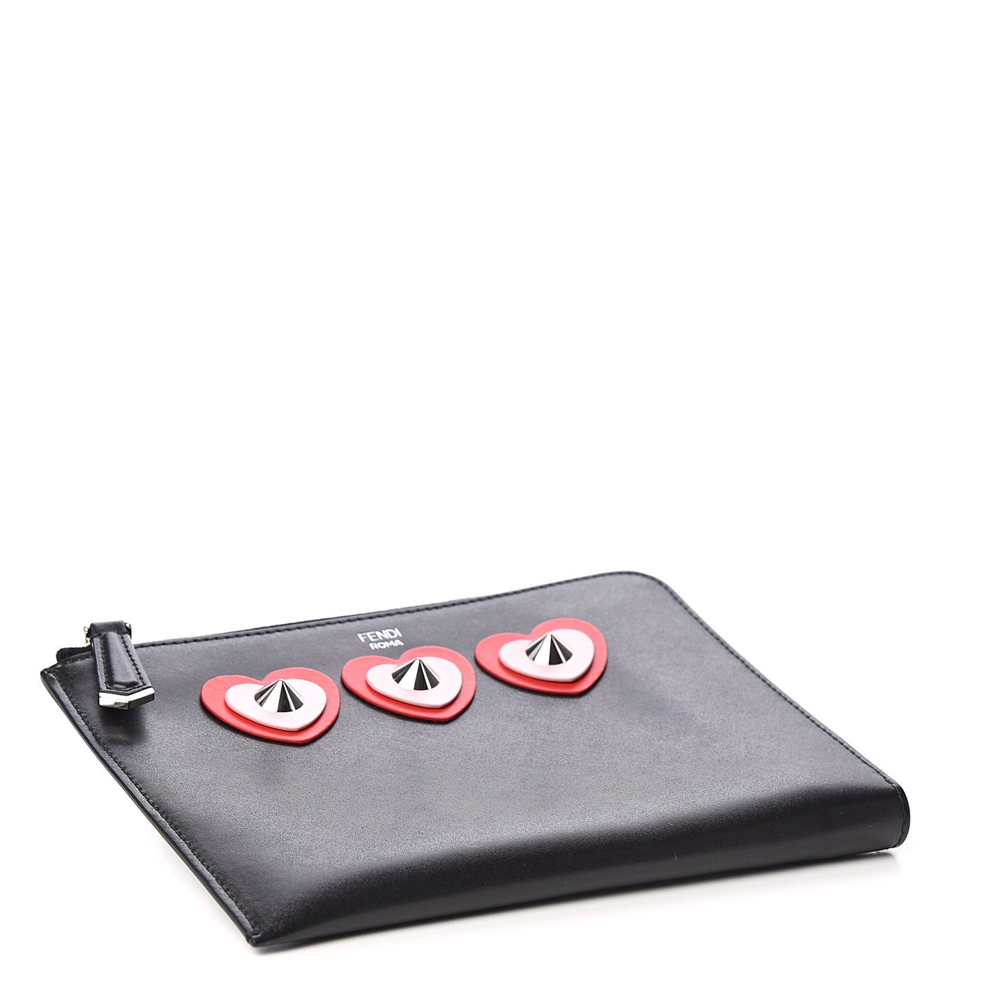 Vitello Heart Zip Around Pouch Black