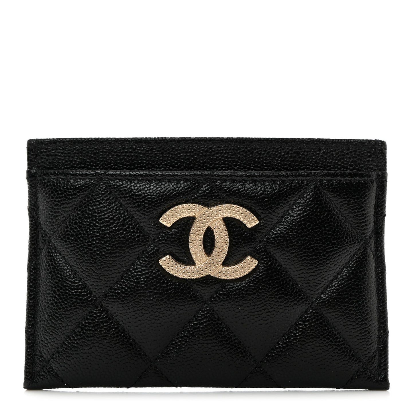 Caviar Quilted Studded CC Card Holder Black
