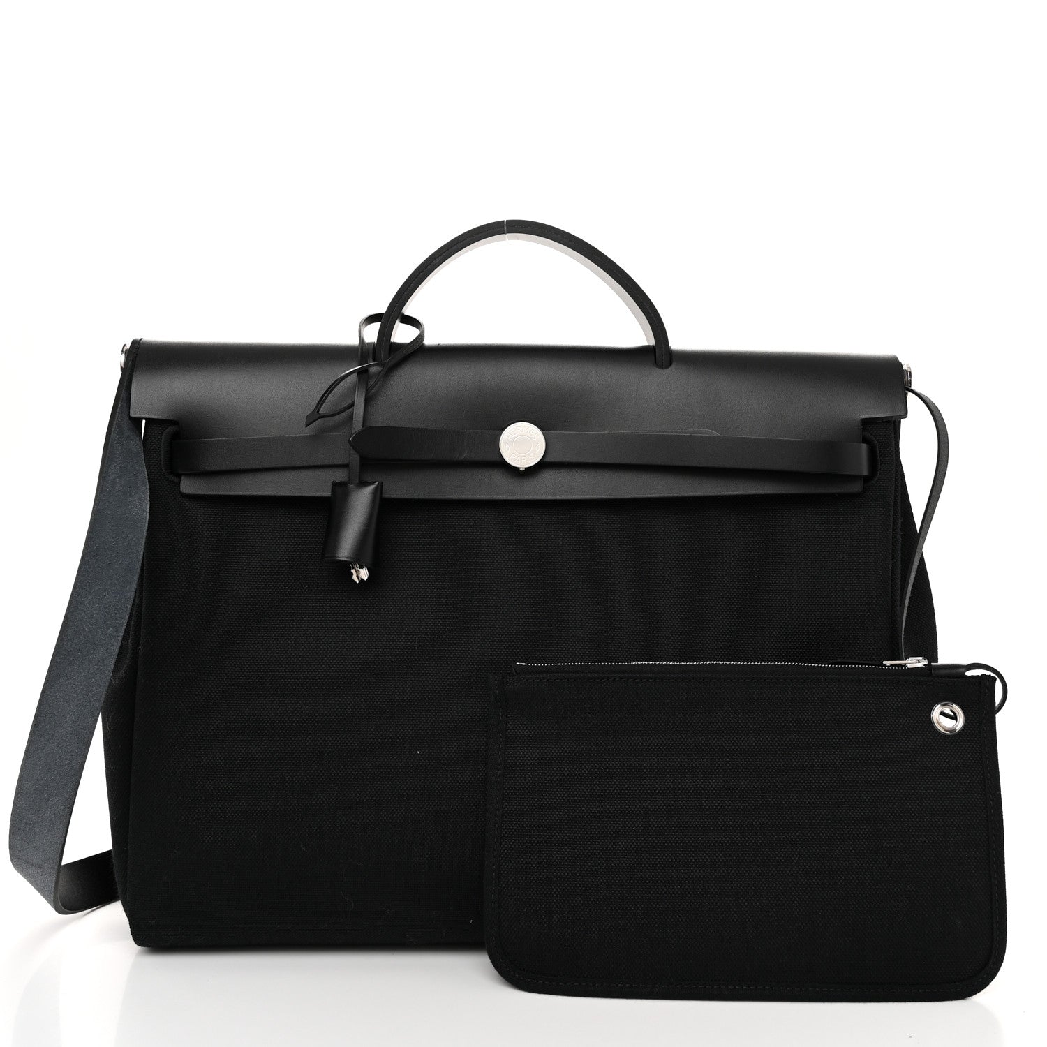 Hermes Military Toile Vache Hunter Herbag Messenger 39 Black 3 of 12