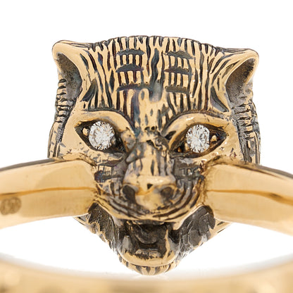 Gucci 18K Yellow Gold Turquoise Diamond Le Marche Des Merveilles Feline Ring 53 6.25 4 of 8