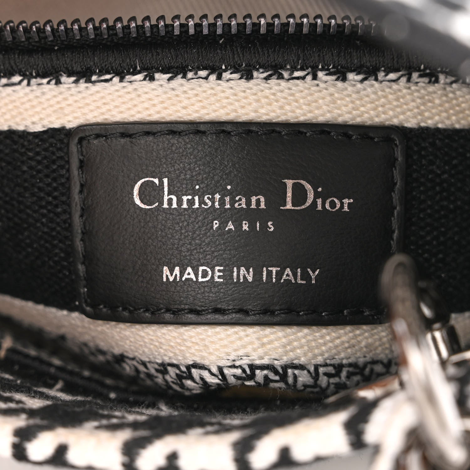 Christian Dior Canvas Houndstooth Embroidered Mini Lady D-Lite Black White 6 of 11