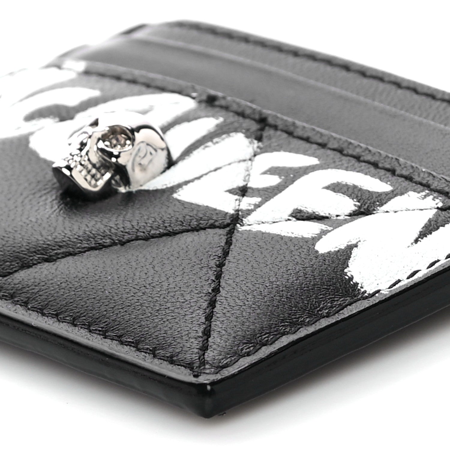 Alexander McQueen Calfskin Graffiti Skull Card Holder Black 10 of 11