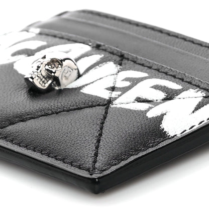 Alexander McQueen Calfskin Graffiti Skull Card Holder Black 10 of 11