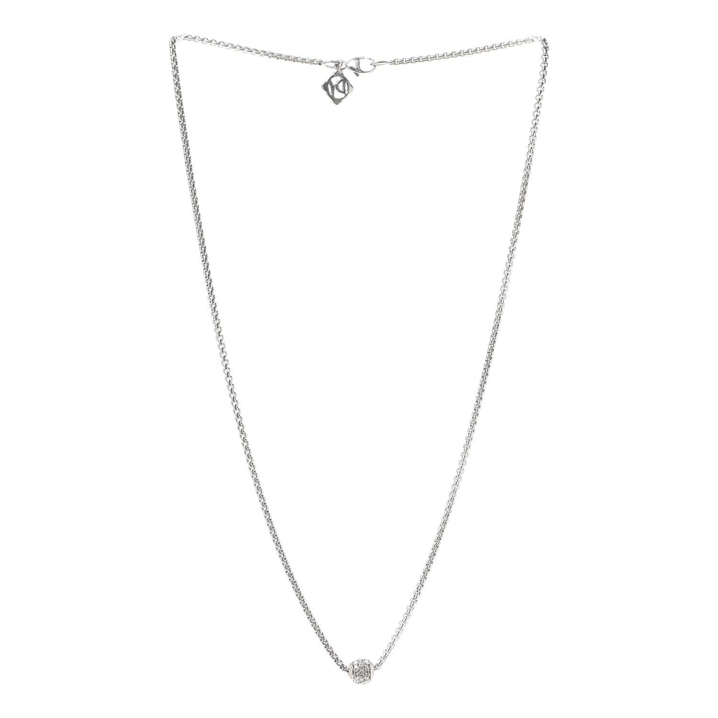 Sterling Silver 18K White Gold Diamond Pave Ball Pendant Necklace