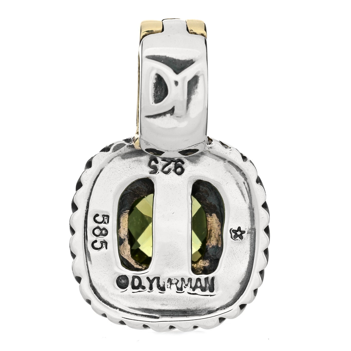 Sterling Silver 14K Yellow Gold Peridot 7mm Albion Enhancer Pendant