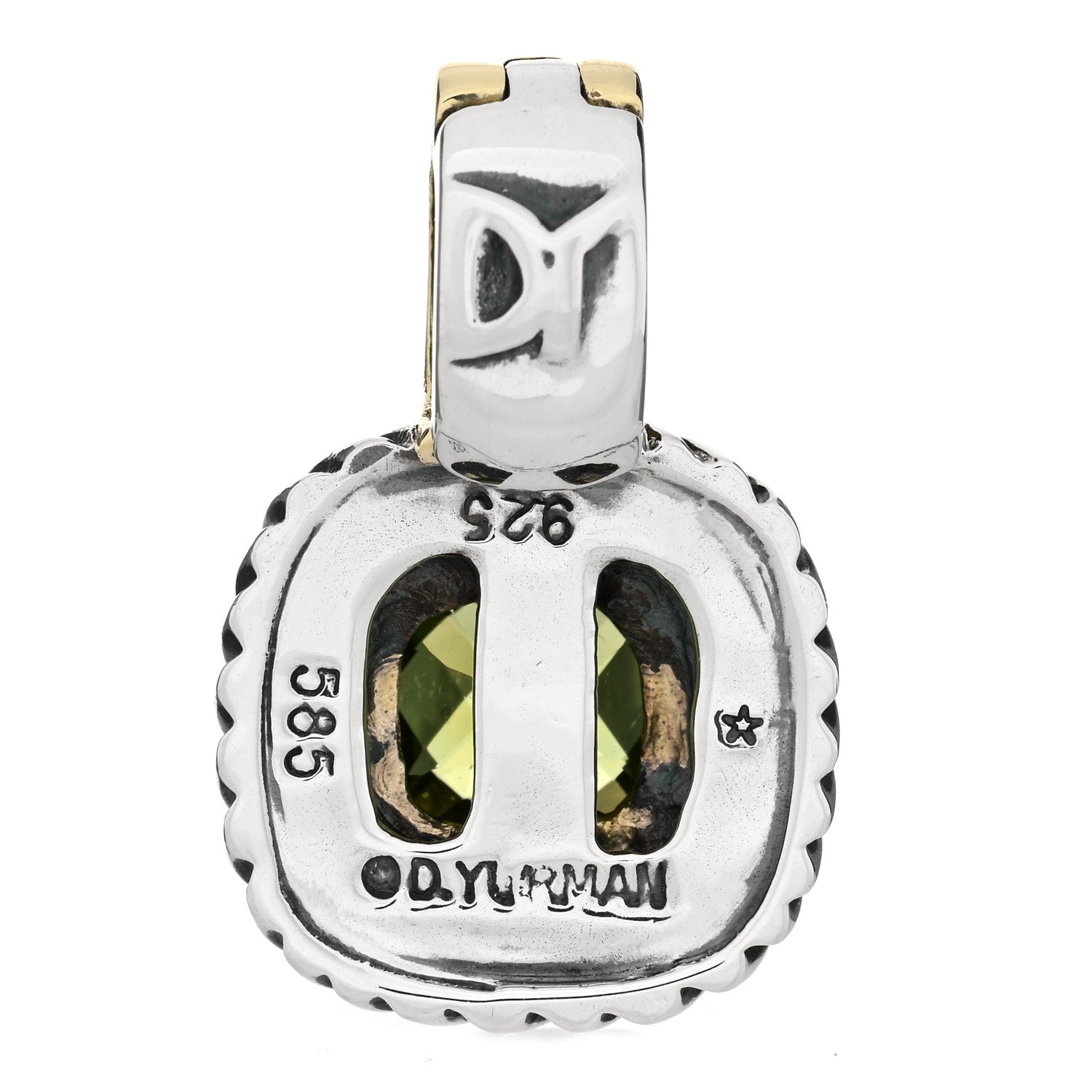 David Yurman Sterling Silver 14K Yellow Gold Peridot 7mm Albion Enhancer Pendant 3 of 3