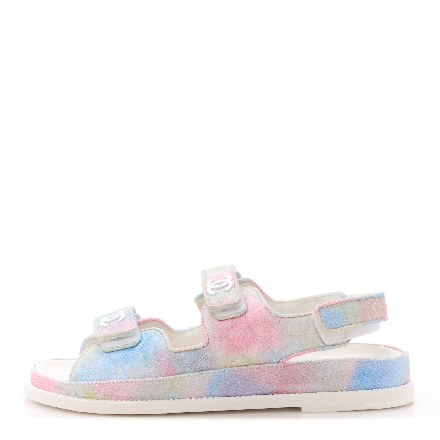 Chanel Printed Fabric Quilted Dad Sandals 40.5 Green Pink Blue 1 of 10