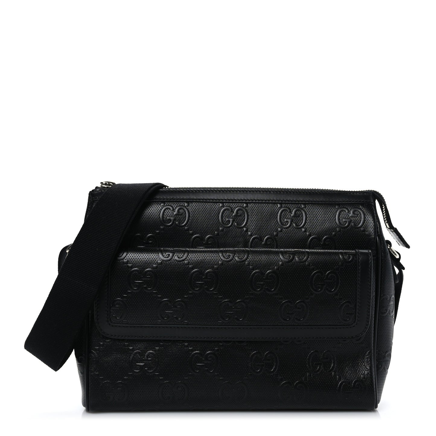 Calfskin GG Tennis Embossed Shoulder Bag Black