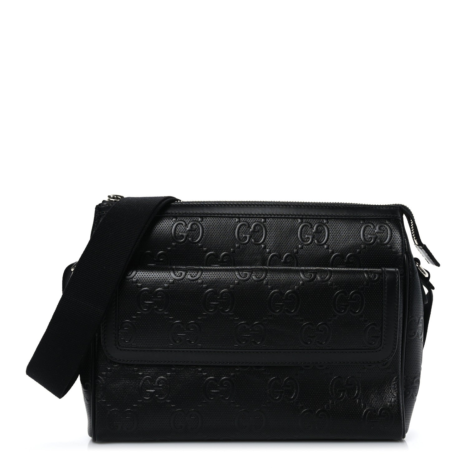 Gucci Calfskin GG Tennis Embossed Shoulder Bag Black 1 of 8