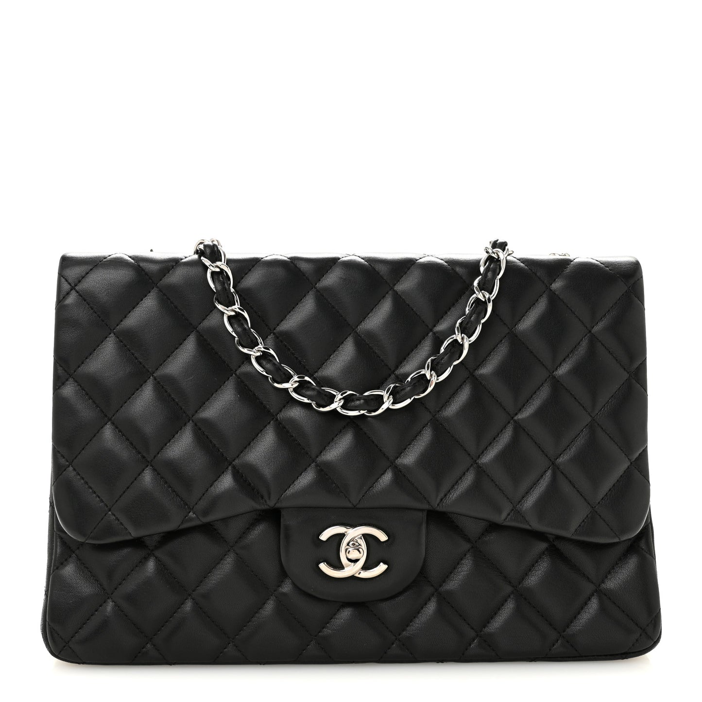 Lambskin Quilted Jumbo Single Flap Black