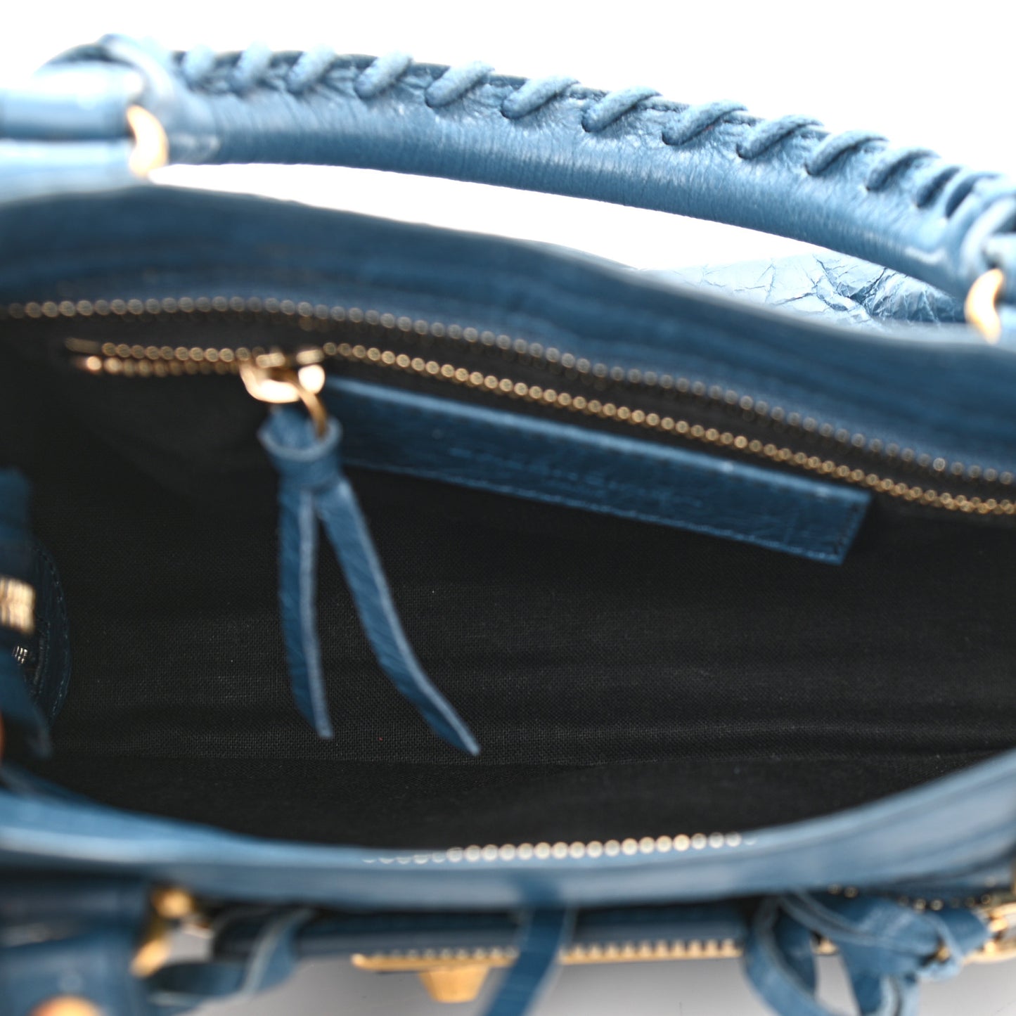 Chevre Gold Metallic Edge Hardware Mini City Blue Profond