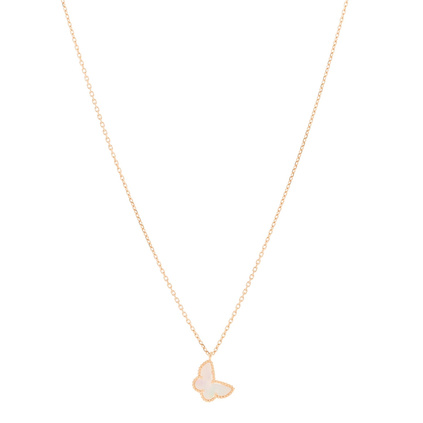 18K Yellow Gold Mother of Pearl Sweet Alhambra Butterfly Pendant Necklace