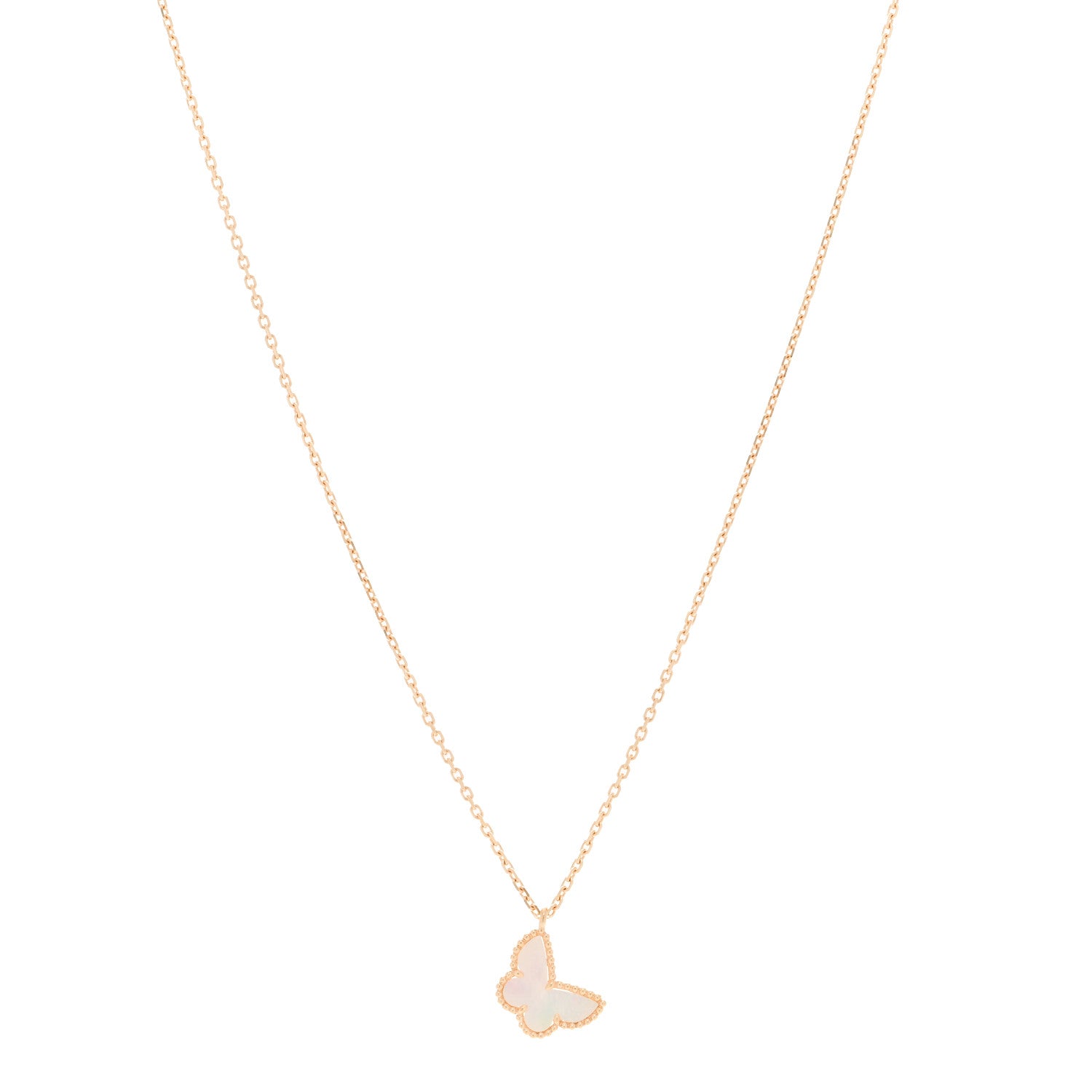 Van Cleef & Arpels 18K Yellow Gold Mother of Pearl Sweet Alhambra Butterfly Pendant Necklace 1 of 5