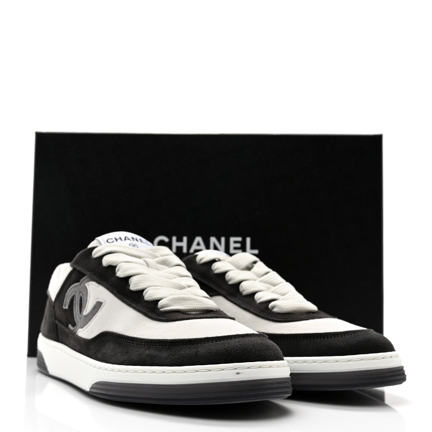 Chanel Suede Kidskin Womens CC Sneakers 39 Black White 8 of 11