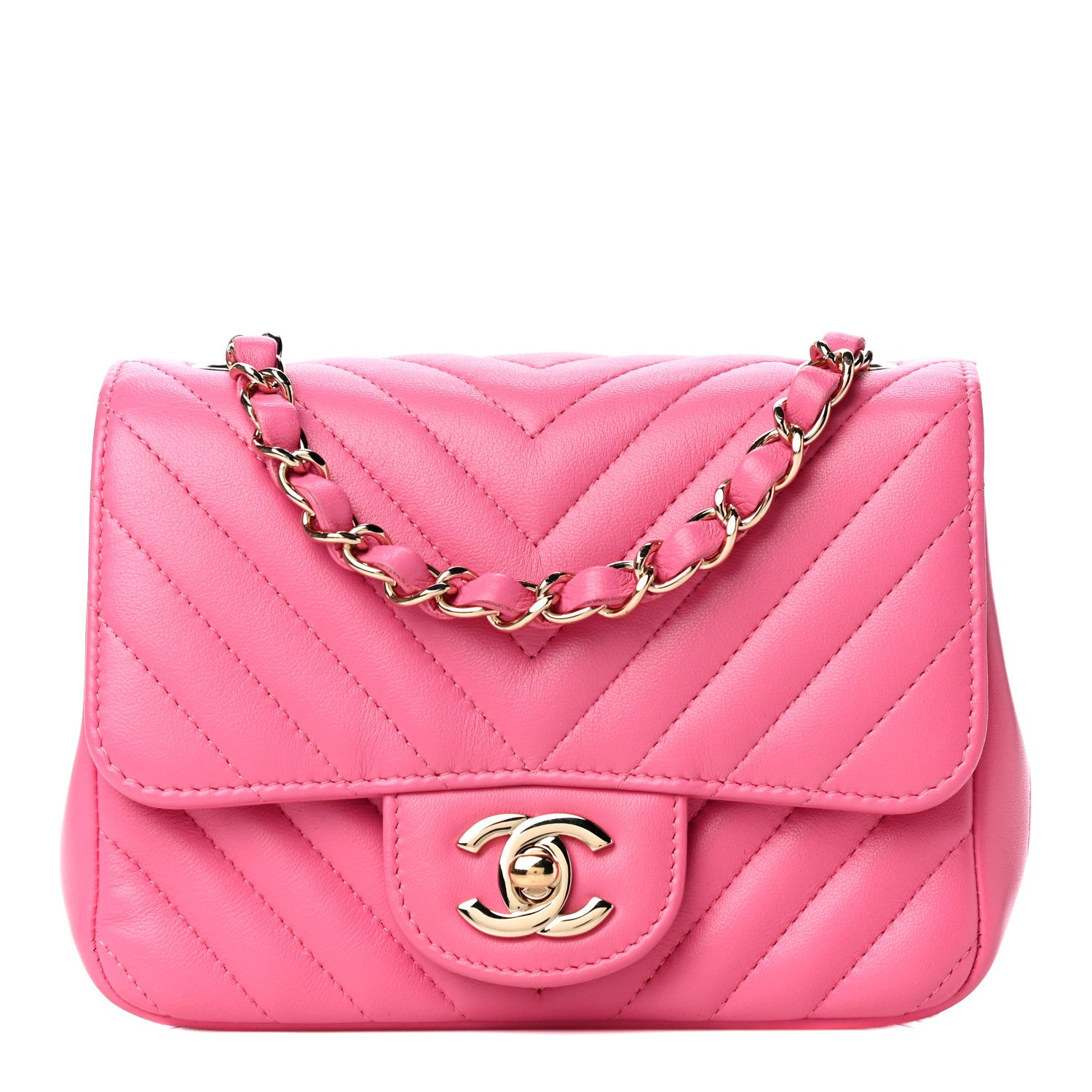 Chanel Lambskin Chevron Quilted Mini Square Flap Pink 1 of 11