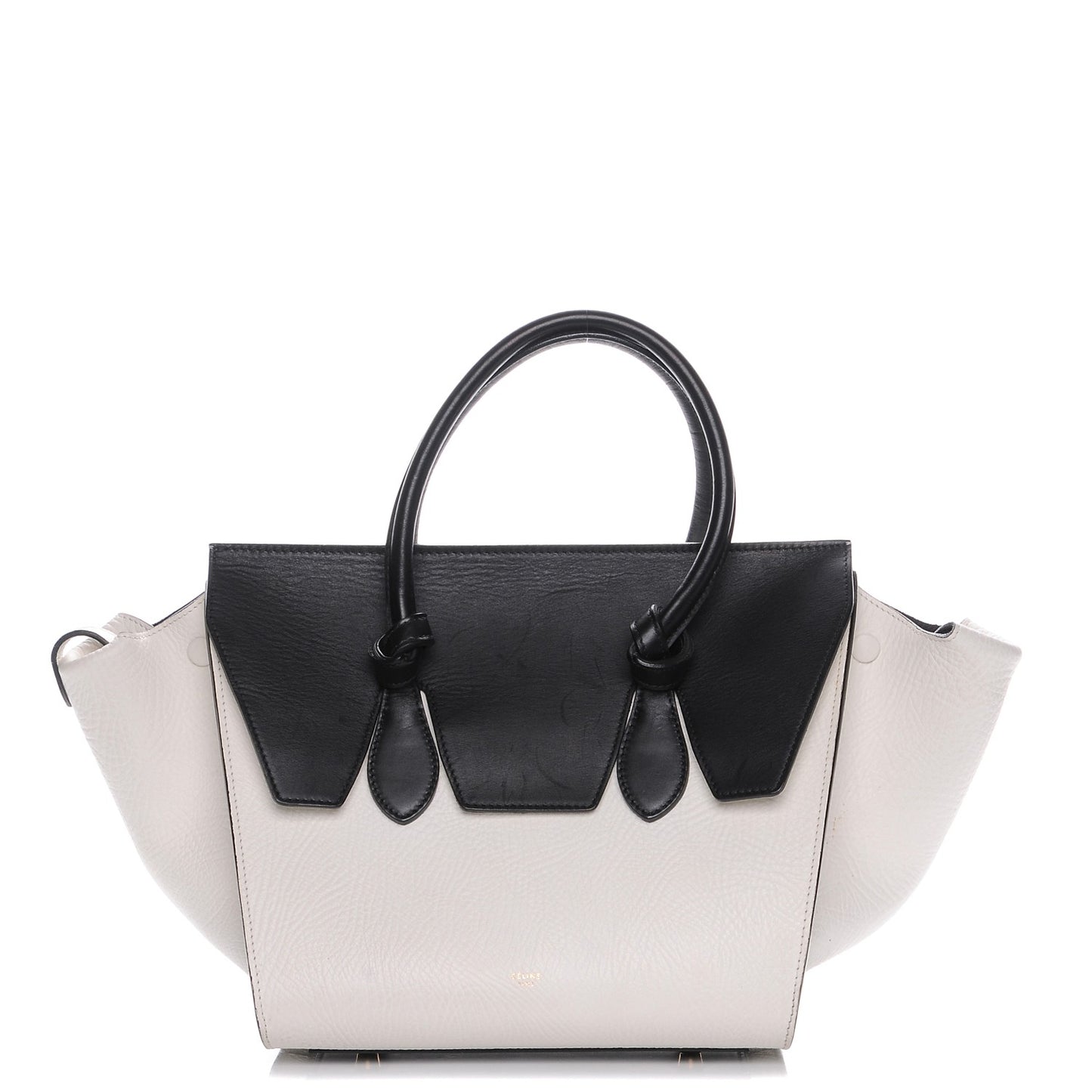 Elephant Calfskin Small Bi-Color Tie Knot Tote White Black