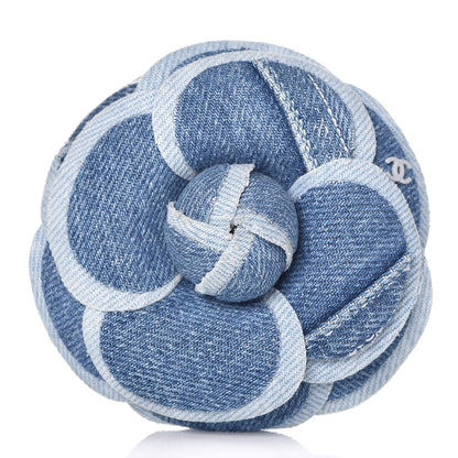 Chanel Denim Camellia Pin Brooch Blue 1 of 6