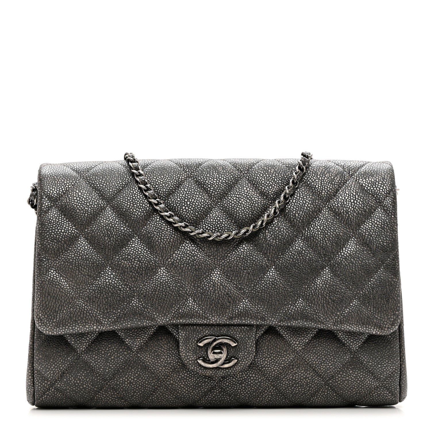 Chanel Metallic Caviar Quilted Clutch With Chain Flap Dark Silver 1 of 8