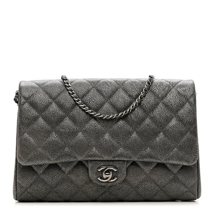 Chanel Metallic Caviar Quilted Clutch With Chain Flap Dark Silver 1 of 8
