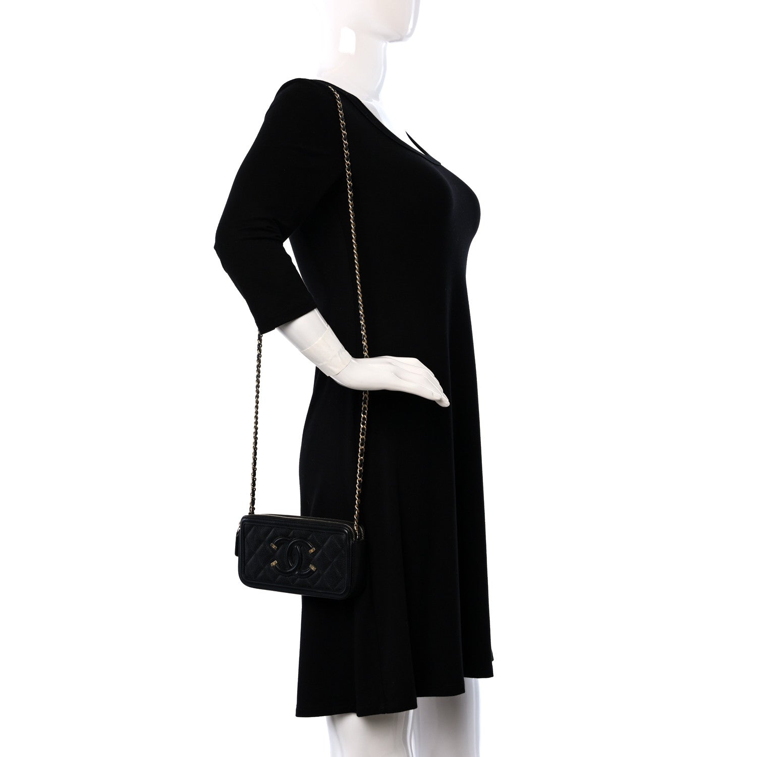 Chanel Caviar Quilted CC Filigree Clutch With Chain Black 2 of 10