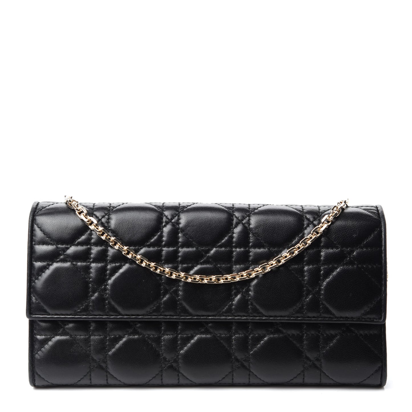 Lambskin Cannage Lady Dior Rendezvous Wallet On Chain Black