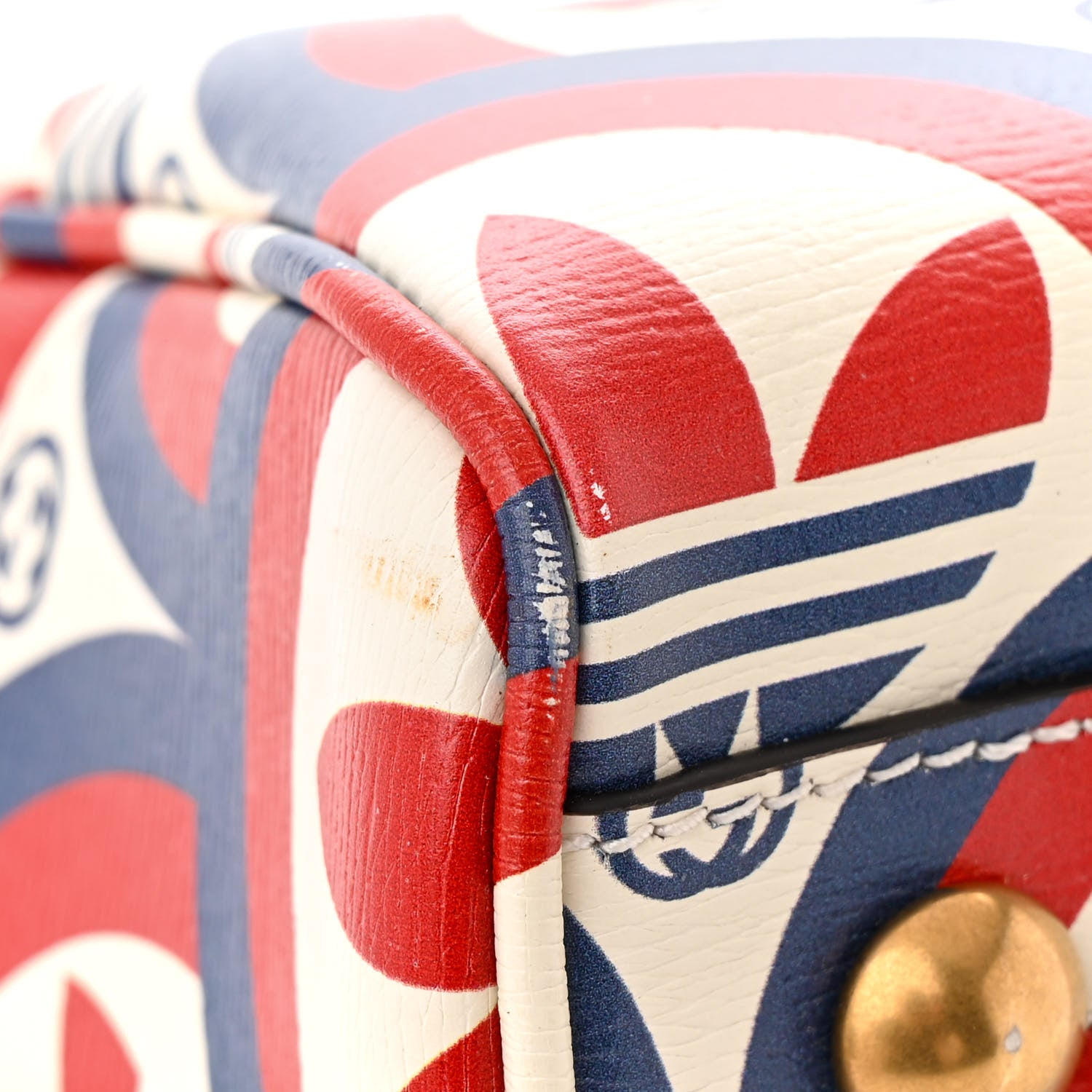 Gucci X ADIDAS Shangai Calfskin Web Trefoil Interlocking G Mini Duffle Bag Red White Blue 11 of 11