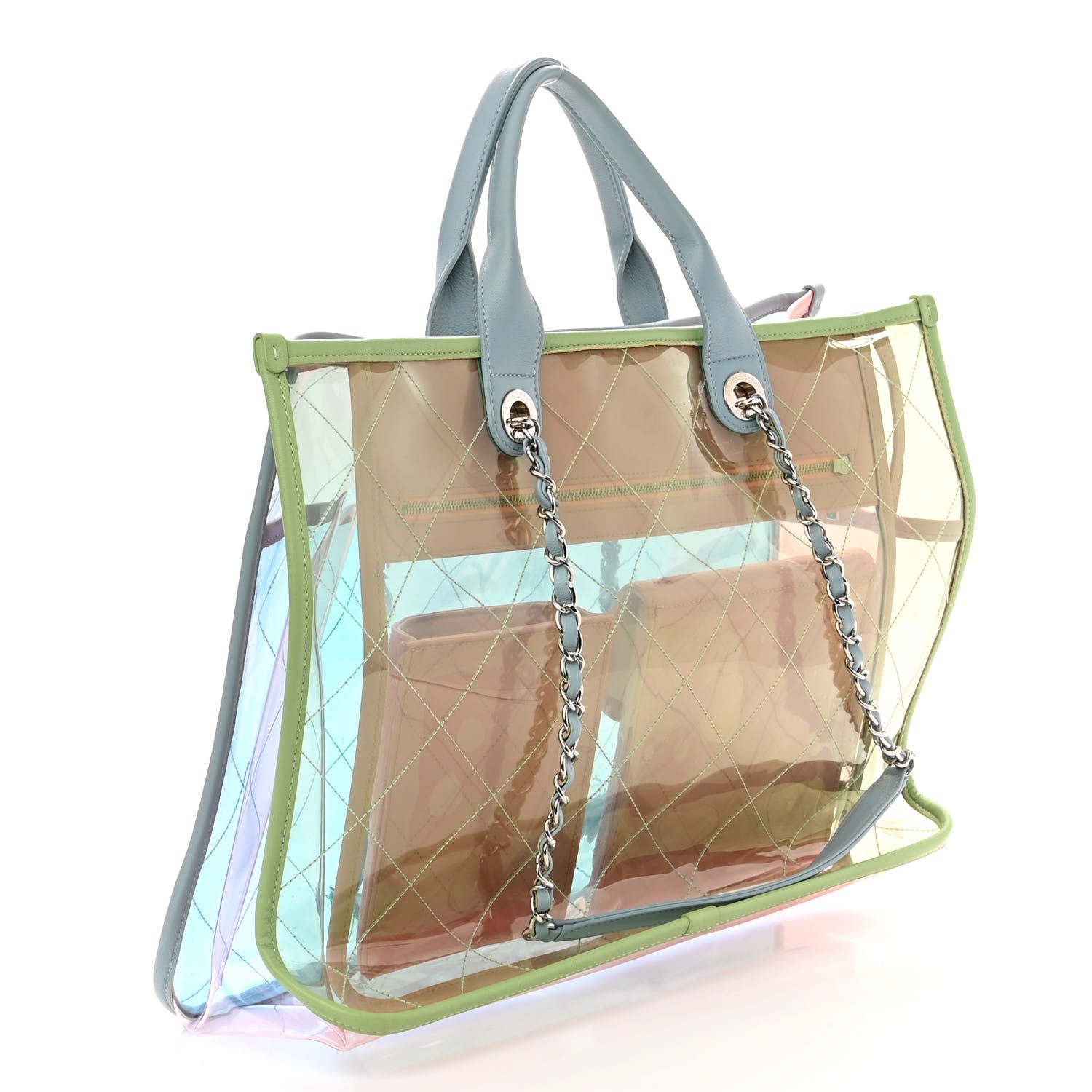 Chanel Lambskin PVC Quilted Medium Coco Splash Shopping Bag Blue Green Pink 3 of 10