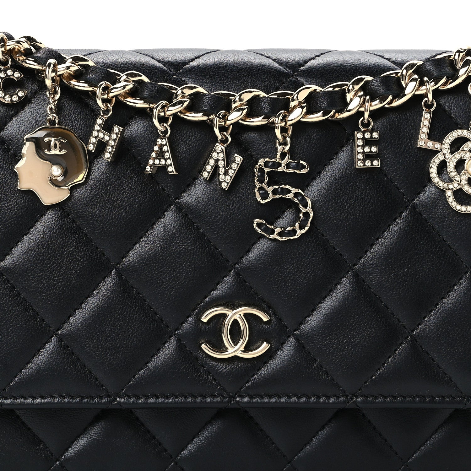 Chanel Lambskin Quilted Coco Charms Wallet On Chain Black 9 of 12