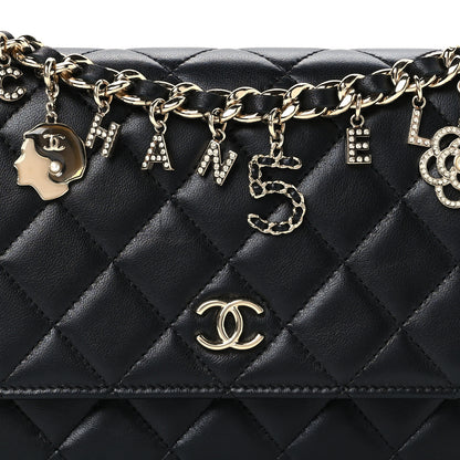Chanel Lambskin Quilted Coco Charms Wallet On Chain Black 9 of 12