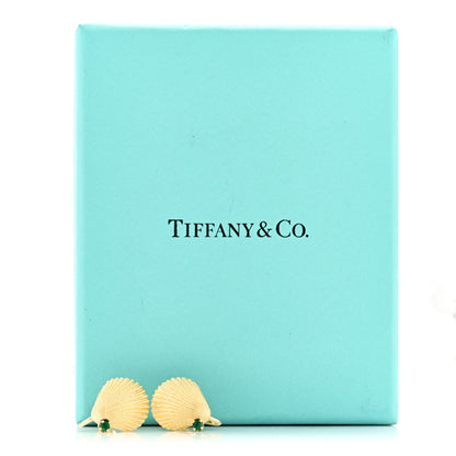 Tiffany 18K Yellow Gold Emerald Seashell Screw Back Earrings 6 of 6