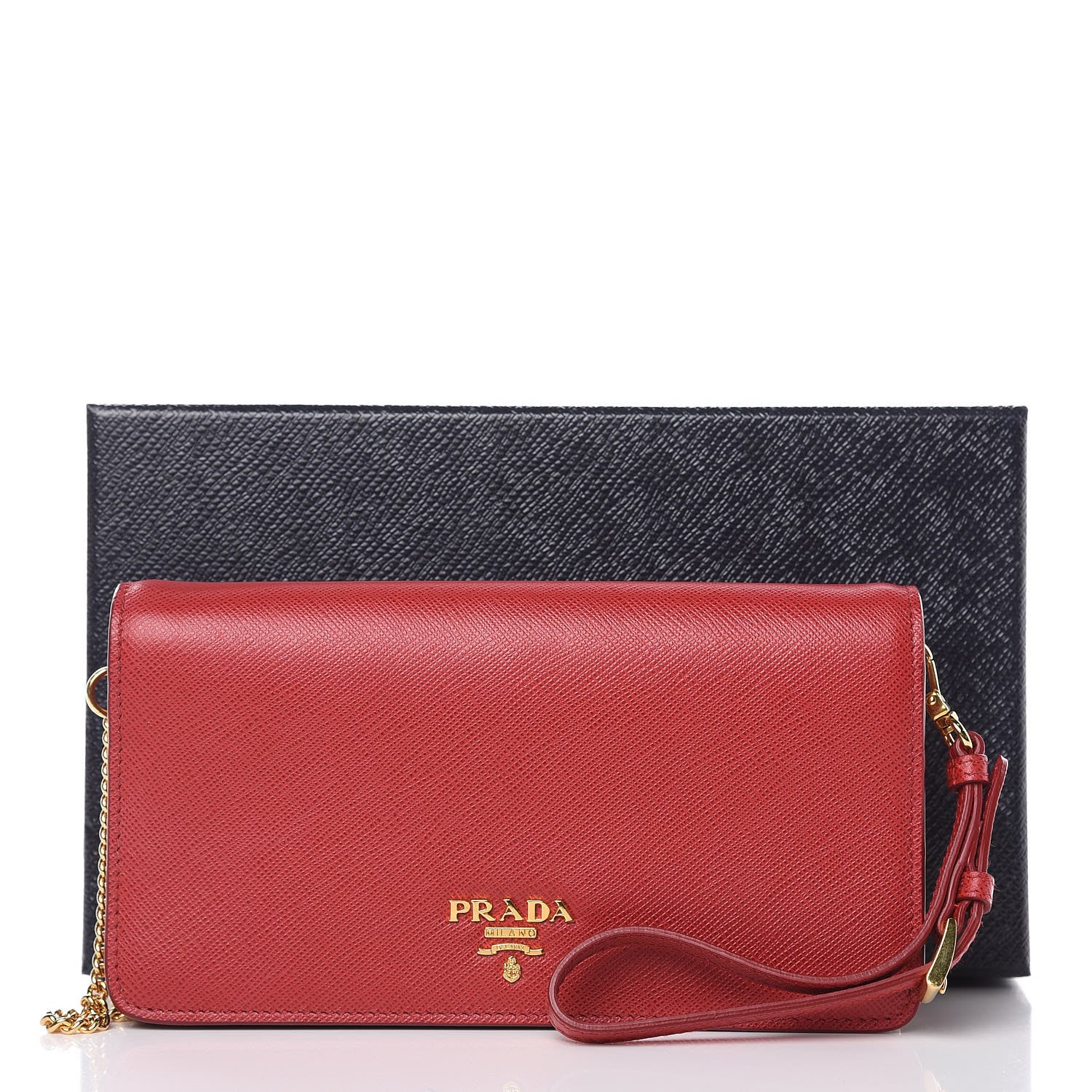Prada Saffiano Metal Phone Wristlet Crossbody Wallet Fuoco 8 of 9