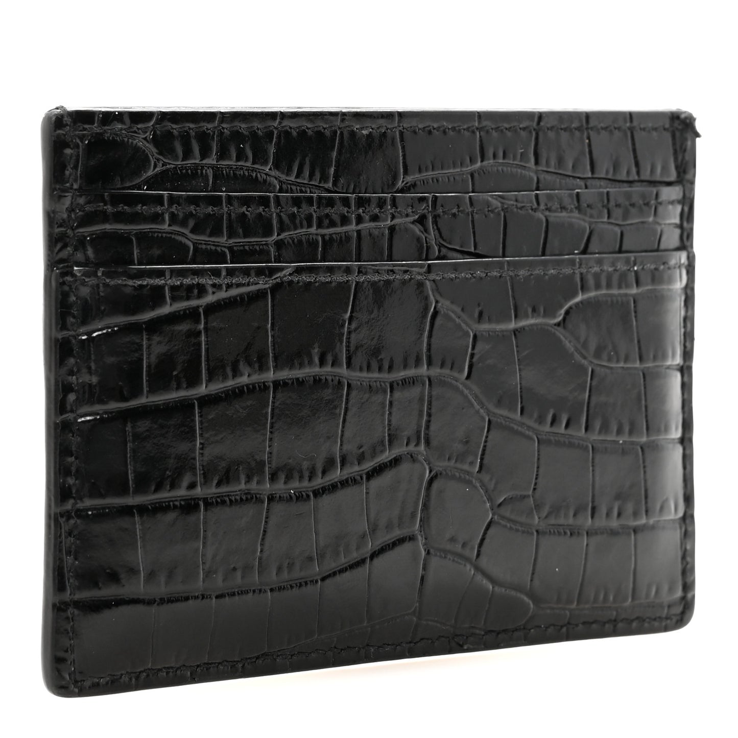 Calfskin Crocodile Embossed Monogram Credit Card Case Black