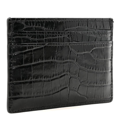 Saint Laurent Calfskin Crocodile Embossed Monogram Credit Card Case Black 3 of 8