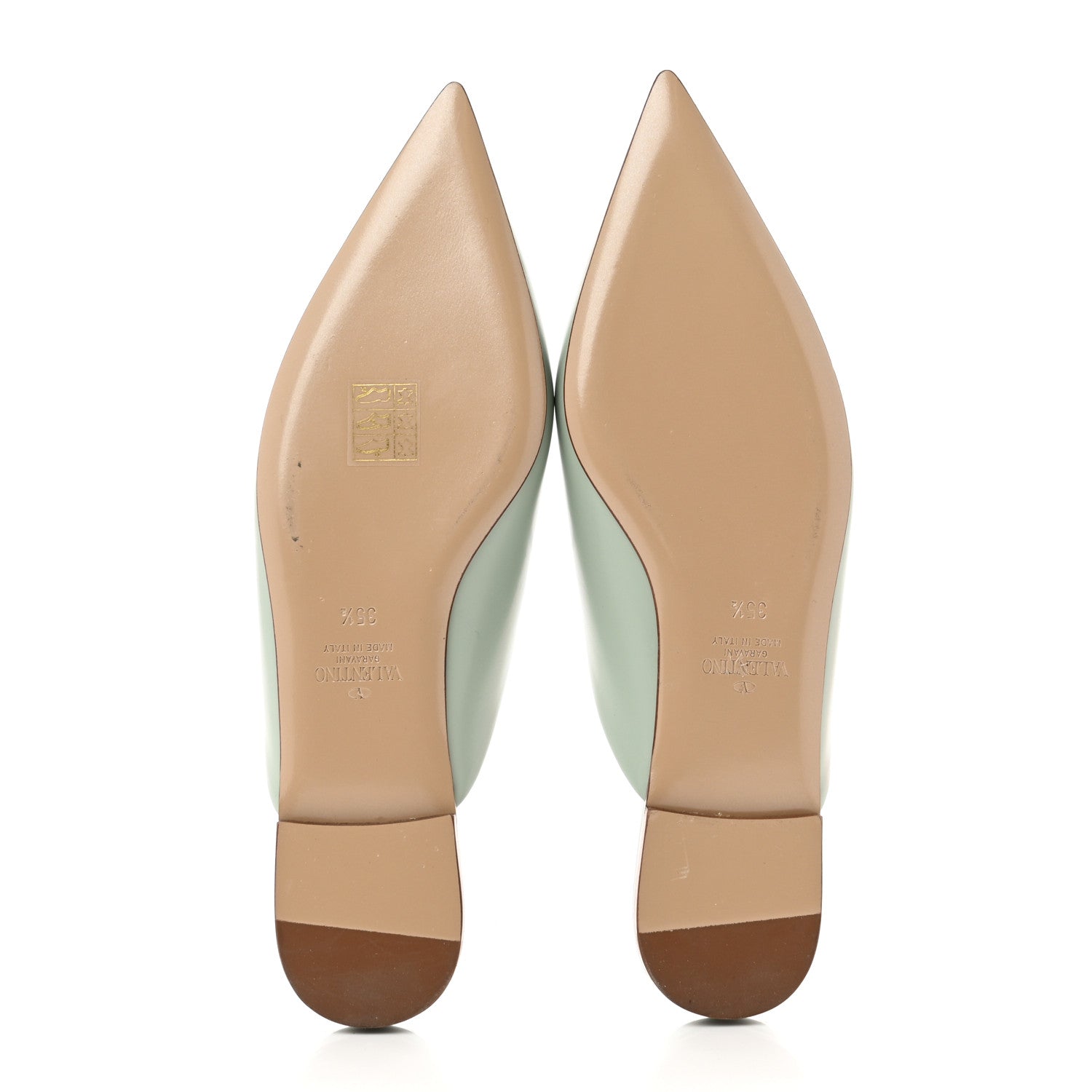 Valentino Garavani Calfskin Roman Stud Pointed Flat Mules 35.5 Light Green 5 of 7