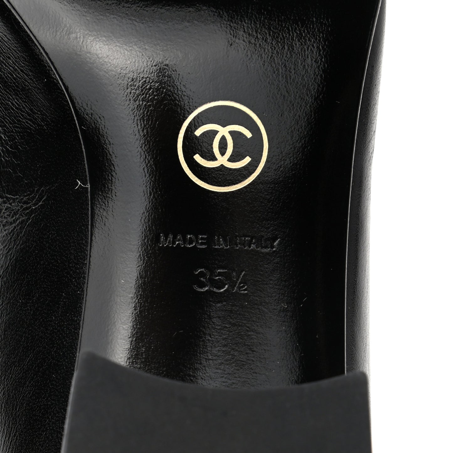 Crumpled Calfskin Cap Toe Chain Tall Boots 35.5 Black