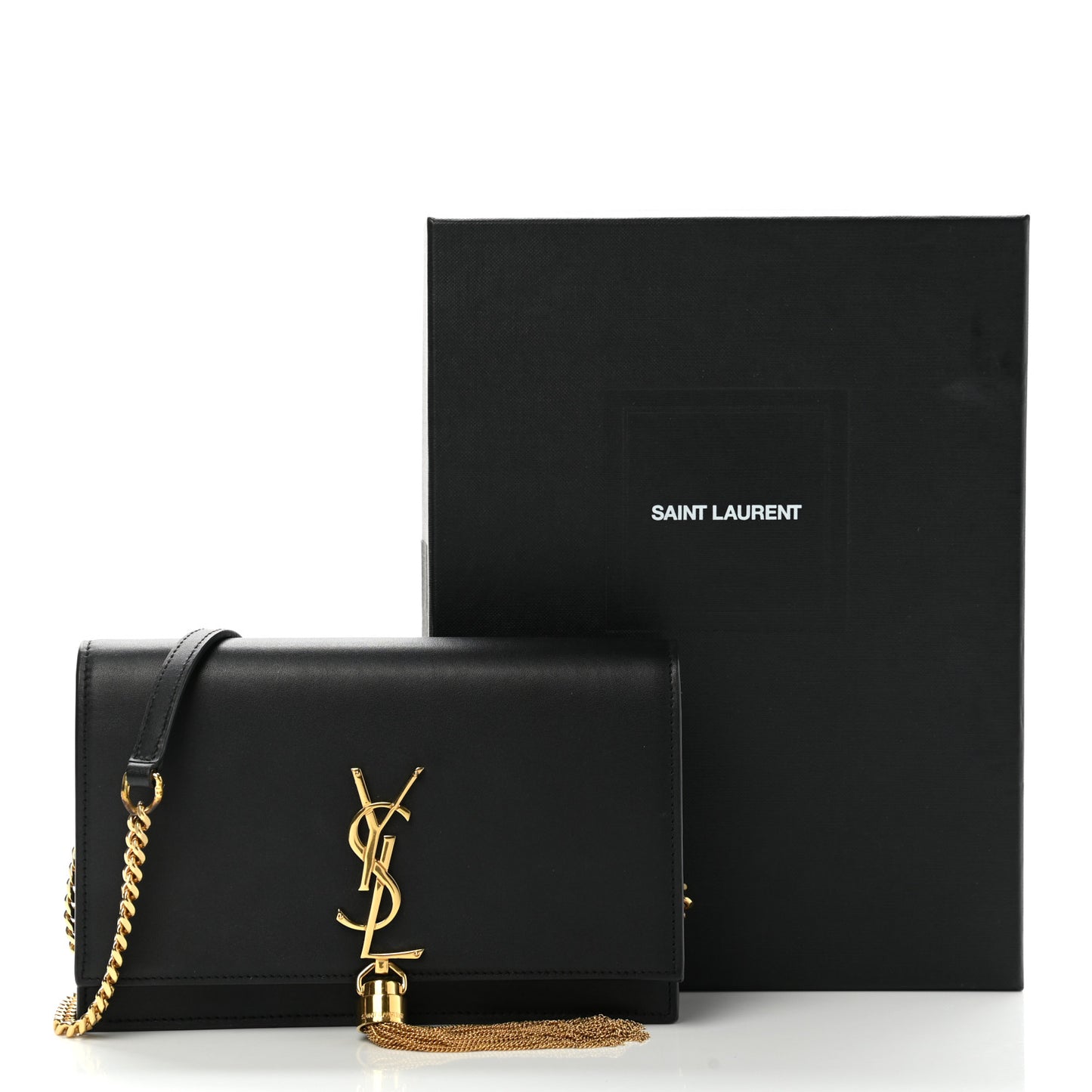 Smooth Calfskin Classic Monogram Kate Tassel Chain Wallet Black