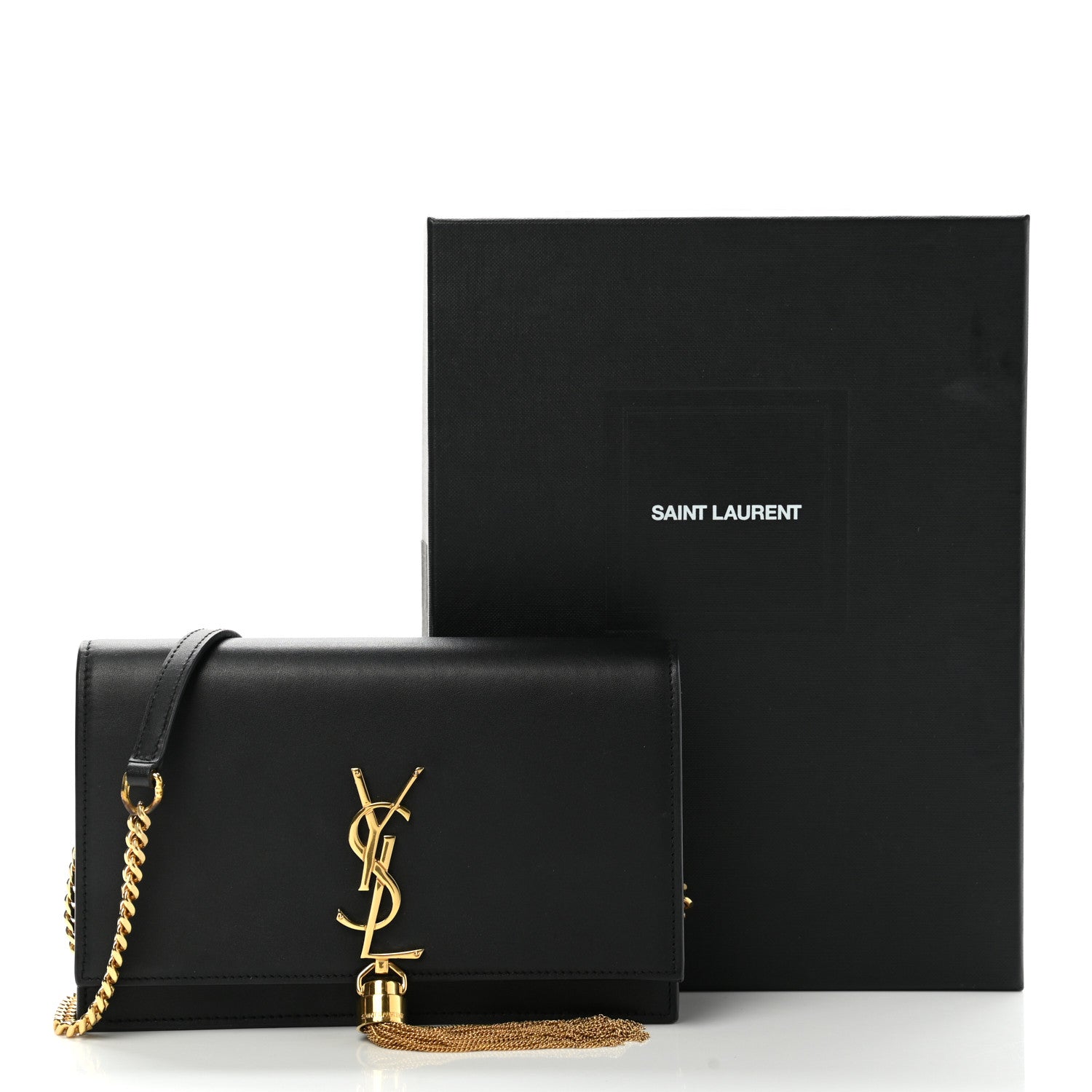 Saint Laurent Smooth Calfskin Classic Monogram Kate Tassel Chain Wallet Black 10 of 10