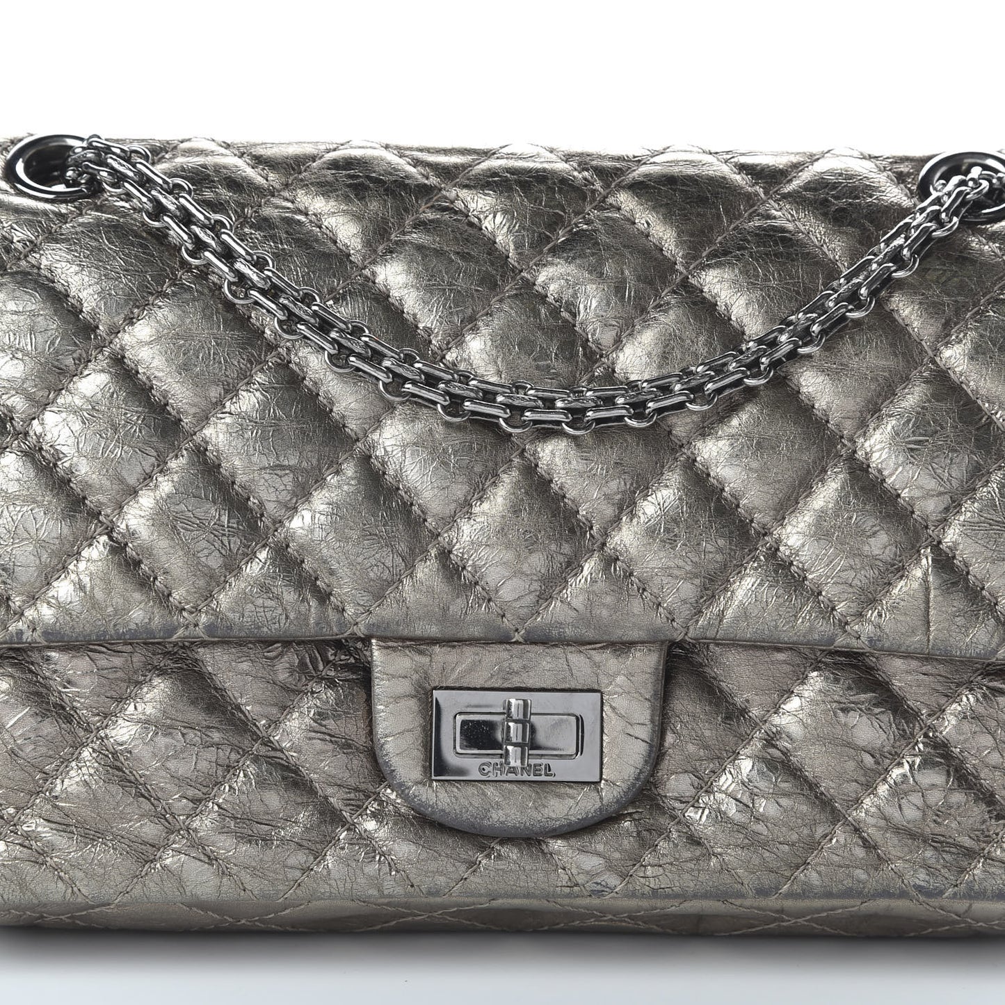Metallic Aged Calfskin 2.55 Reissue 225 Flap Dark Silver