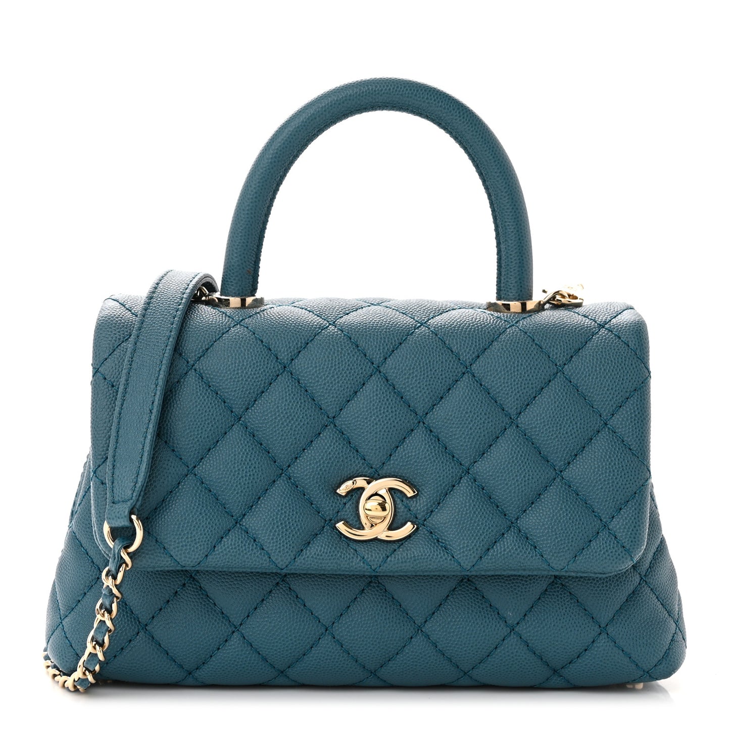 Caviar Quilted Mini Coco Handle Flap Dark Turqouise