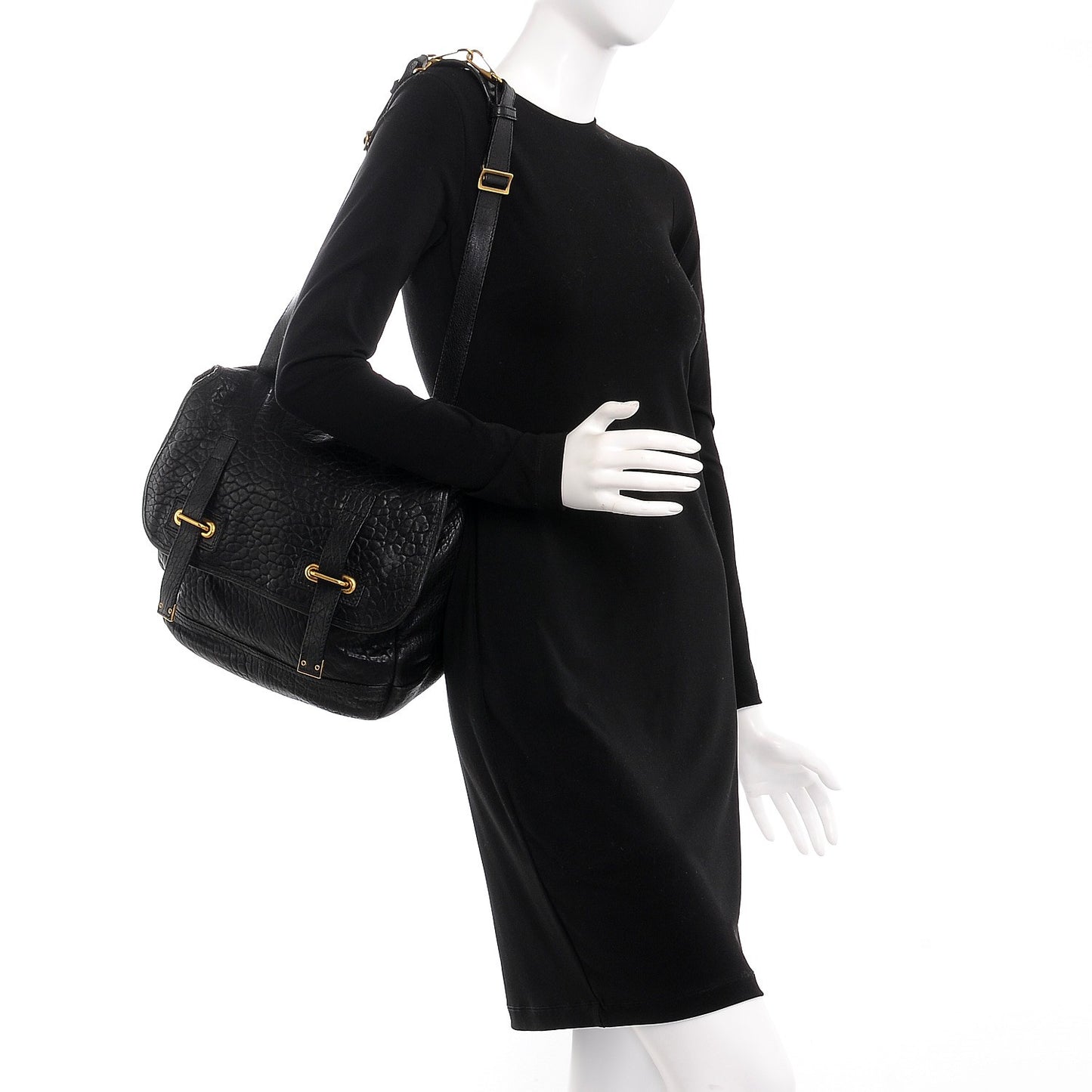 Grained Calfskin Medium Besace Shoulder Bag Black