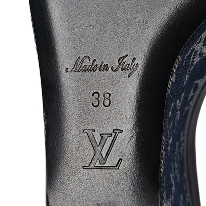 Louis Vuitton Calfskin Monogram Denim Waterfall Wedge Sandals 38 Blue 7 of 10