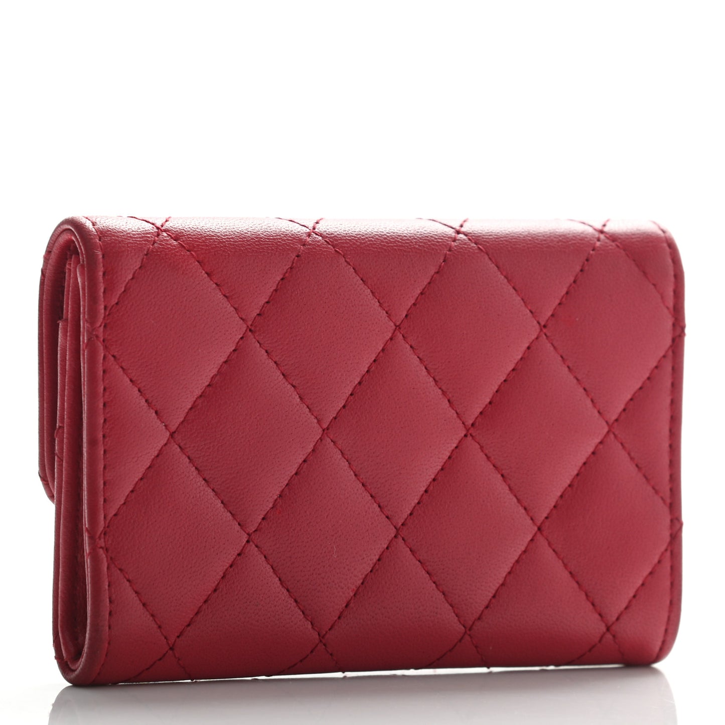 Lambskin Quilted Flap Card Holder Red